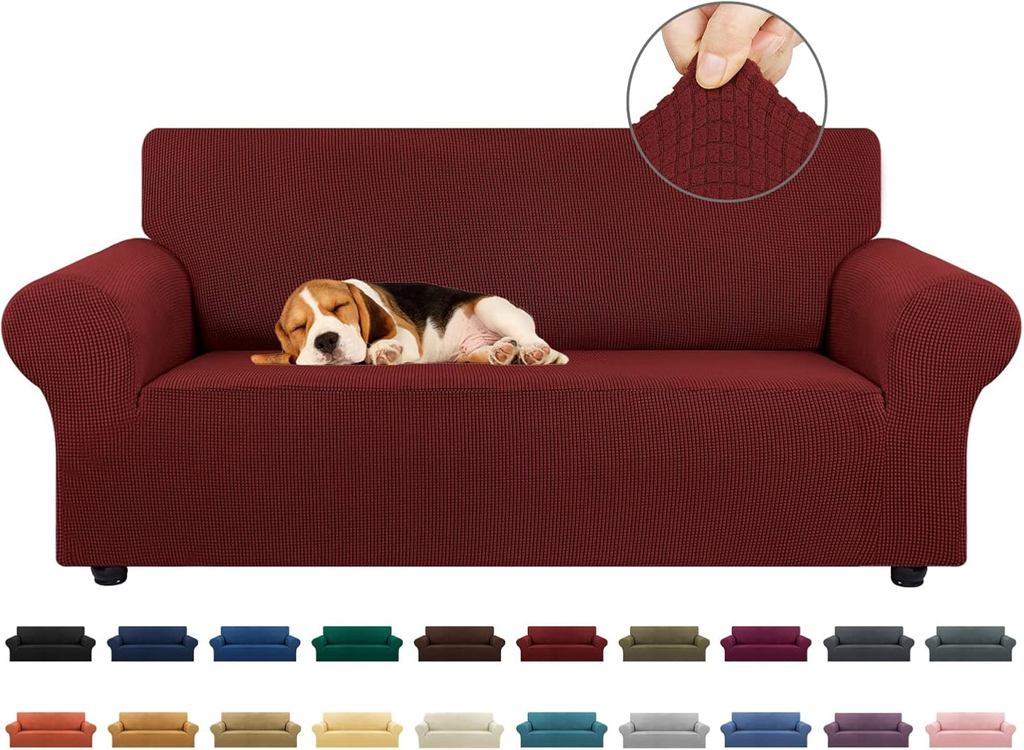 KEKUOU Stretch Sofa Cover Slipcover ，Couch Covers for 3 Cushion Couch Sofa pet Friendly (78"-94") Furniture Protector Sofa with Elastic Bottom for Kids,Dog, Jacquard Small Checked(Large,Black)