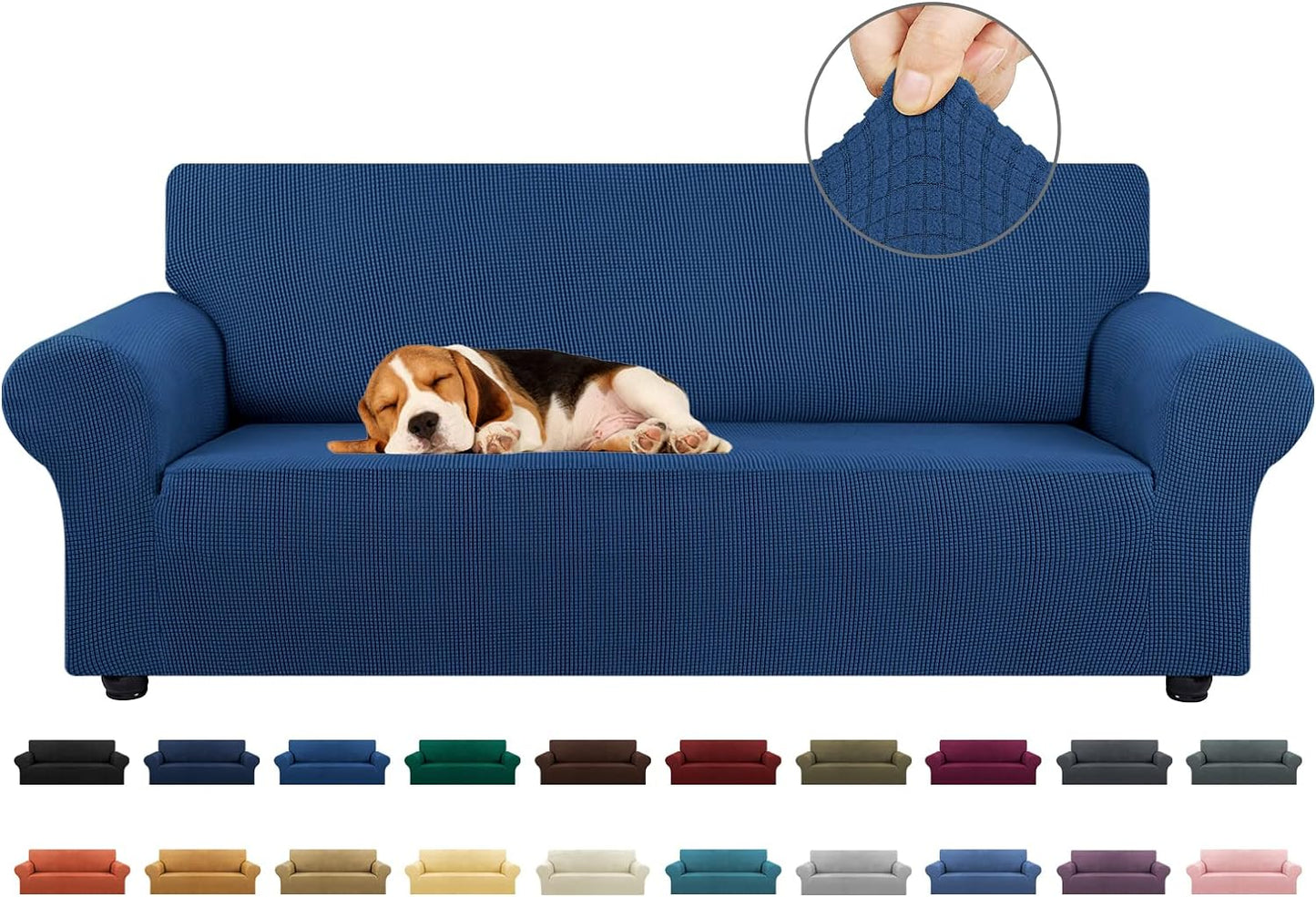 KEKUOU Stretch Sofa Cover Slipcover ，Couch Covers for 3 Cushion Couch Sofa pet Friendly (78"-94") Furniture Protector Sofa with Elastic Bottom for Kids,Dog, Jacquard Small Checked(Large,Black)
