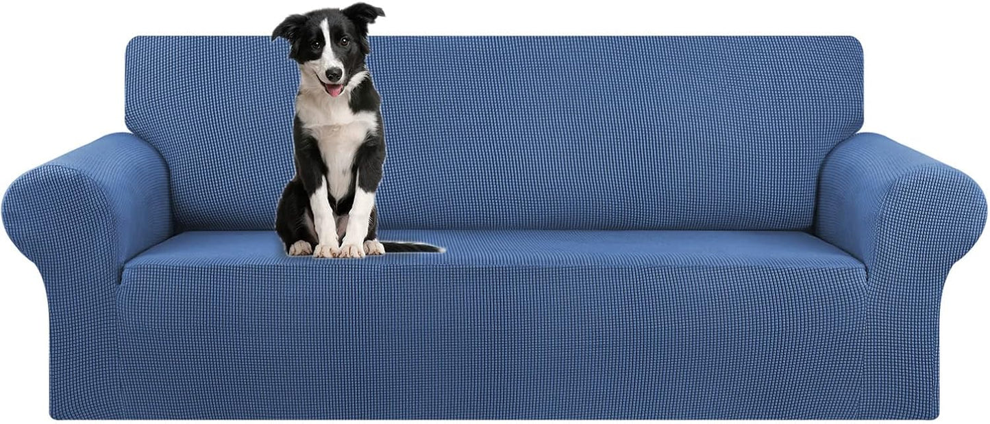 KEKUOU Stretch Sofa Cover Slipcover ，Couch Covers for 3 Cushion Couch Sofa pet Friendly (78"-94") Furniture Protector Sofa with Elastic Bottom for Kids,Dog, Jacquard Small Checked(Large,Black)