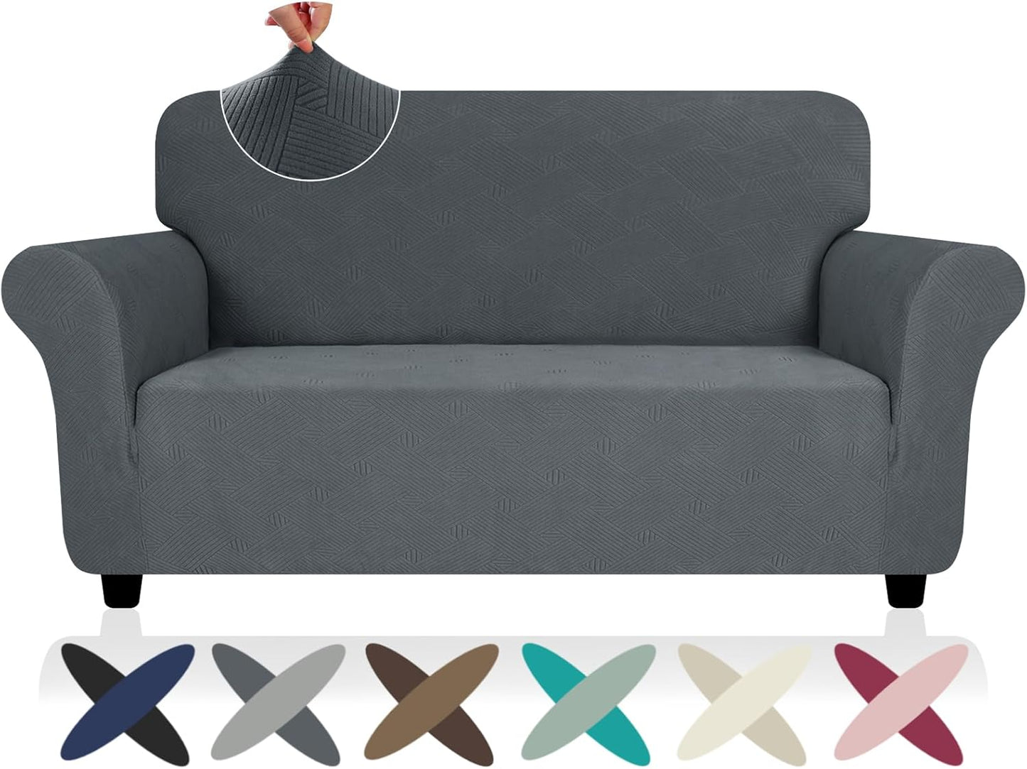 ZNSAYOTX Super Stretch Couch Cover (72"-92") Universal Sofa Covers with Elastic Bottom, Dog Cat Pets Friendly Washable Furniture Protector Fitted Sofa Slipcovers Stay in Place (Dark Grey, Sofa)