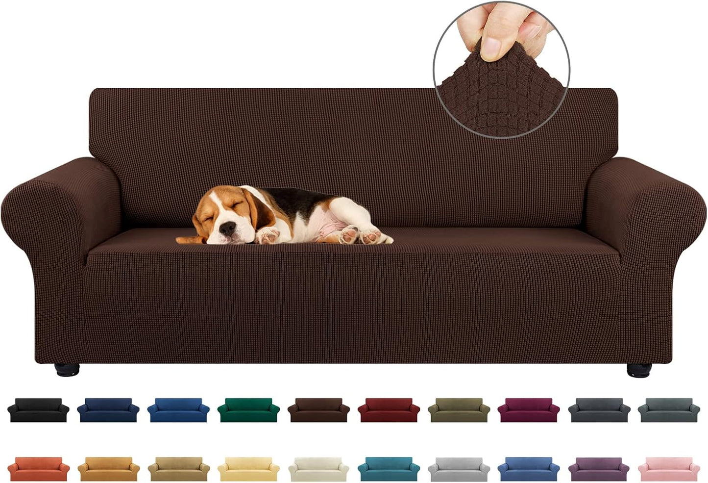 KEKUOU Stretch Sofa Cover Slipcover ，Couch Covers for 3 Cushion Couch Sofa pet Friendly (78"-94") Furniture Protector Sofa with Elastic Bottom for Kids,Dog, Jacquard Small Checked(Large,Black)