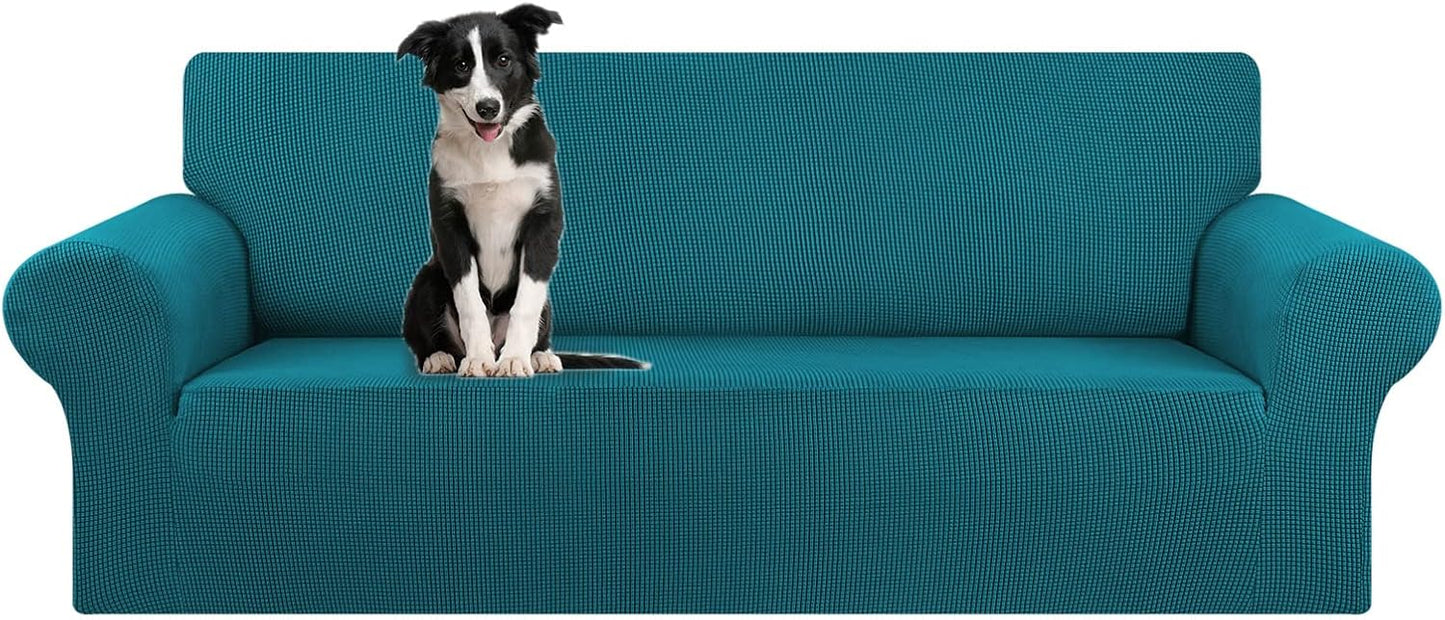 KEKUOU Stretch Sofa Cover Slipcover ，Couch Covers for 3 Cushion Couch Sofa pet Friendly (78"-94") Furniture Protector Sofa with Elastic Bottom for Kids,Dog, Jacquard Small Checked(Large,Black)