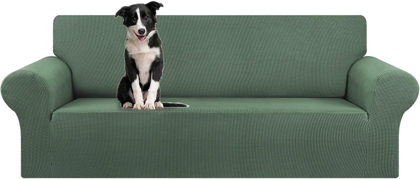KEKUOU Stretch Sofa Cover Slipcover ，Couch Covers for 3 Cushion Couch Sofa pet Friendly (78"-94") Furniture Protector Sofa with Elastic Bottom for Kids,Dog, Jacquard Small Checked(Large,Black)