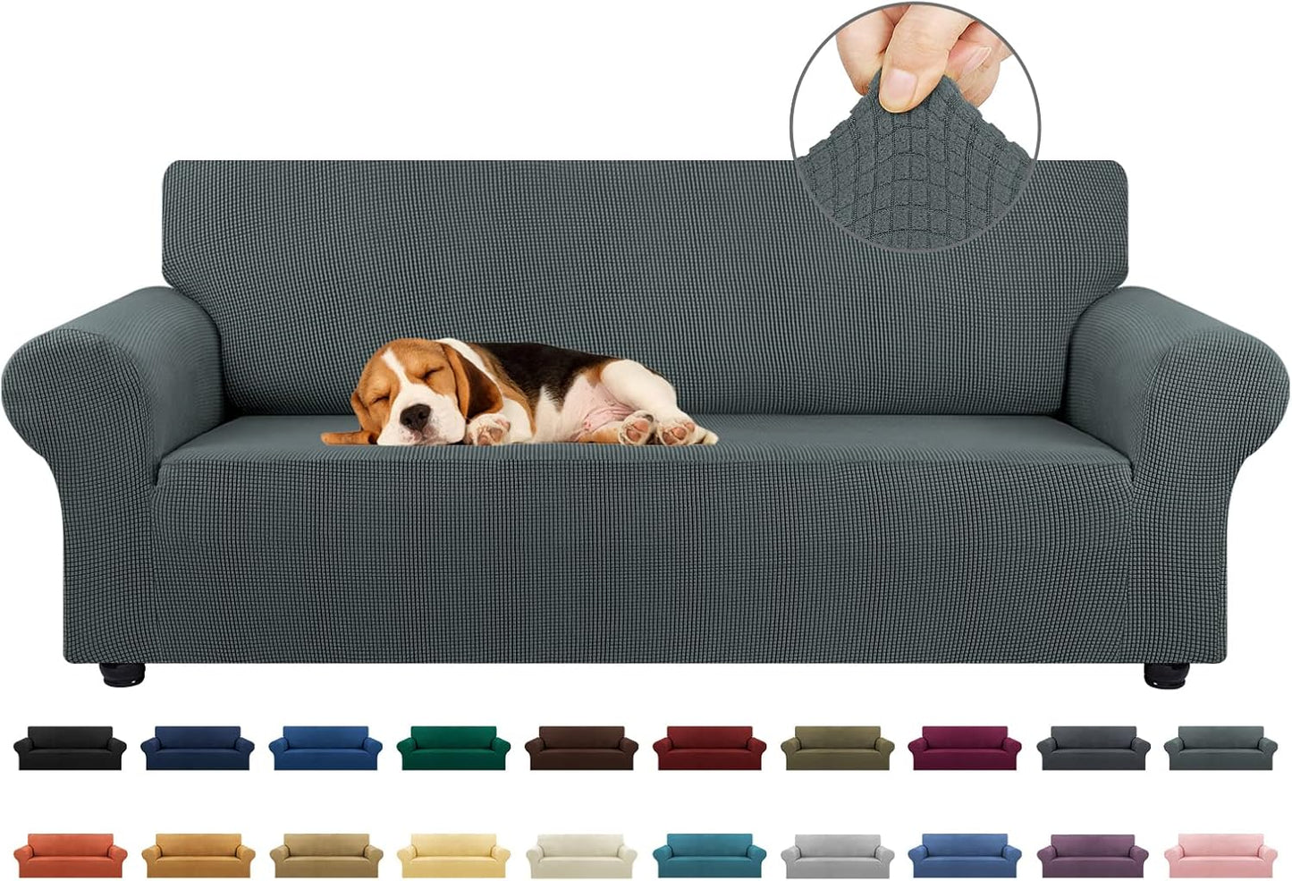 KEKUOU Stretch Sofa Cover Slipcover ，Couch Covers for 3 Cushion Couch Sofa pet Friendly (78"-94") Furniture Protector Sofa with Elastic Bottom for Kids,Dog, Jacquard Small Checked(Large,Black)