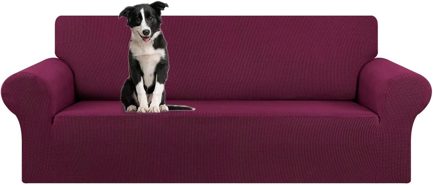 KEKUOU Stretch Sofa Cover Slipcover ，Couch Covers for 3 Cushion Couch Sofa pet Friendly (78"-94") Furniture Protector Sofa with Elastic Bottom for Kids,Dog, Jacquard Small Checked(Large,Black)