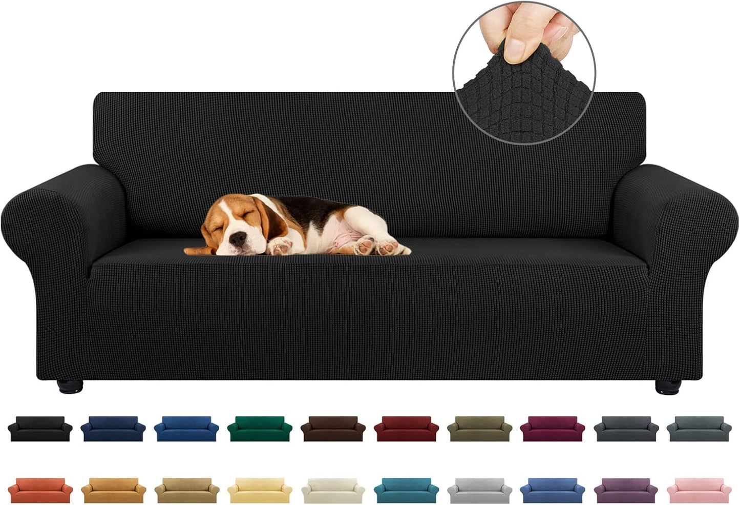 KEKUOU Stretch Sofa Cover Slipcover ，Couch Covers for 3 Cushion Couch Sofa pet Friendly (78"-94") Furniture Protector Sofa with Elastic Bottom for Kids,Dog, Jacquard Small Checked(Large,Black)