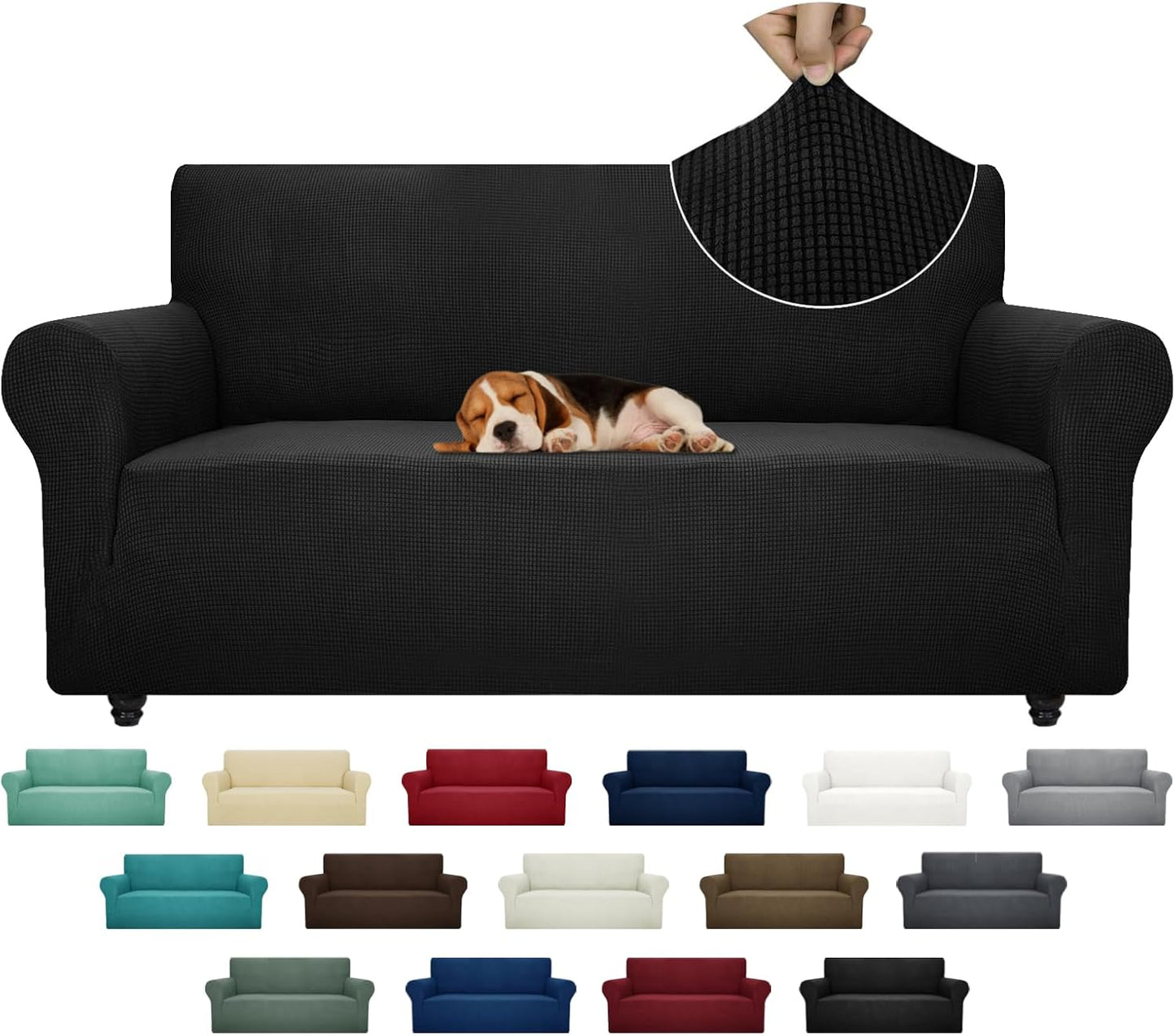 ZNSAYOTX Super Stretch Couch Cover (72"-92") Universal Sofa Covers with Elastic Bottom, Dog Cat Pets Friendly Washable Furniture Protector Fitted Sofa Slipcovers Stay in Place (Dark Grey, Sofa)