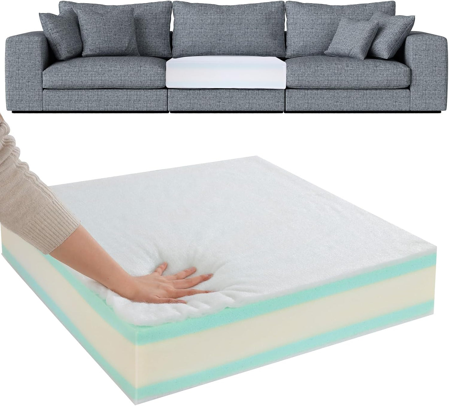 HOMBYS Memory Foam Couch Cushion Replacement, High Density Upholstery Foam Wrapped with Memory Foam & Polyester Batting, Sofa Cushions Inserts with Dacron Fiber Layer,with Removable Cover,6"x24"x27"