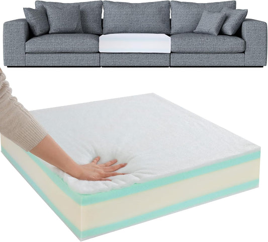 HOMBYS Memory Foam Couch Cushion Replacement, High Density Upholstery Foam Wrapped with Memory Foam & Polyester Batting, Sofa Cushions Inserts with Dacron Fiber Layer,with Removable Cover,6"x24"x27"