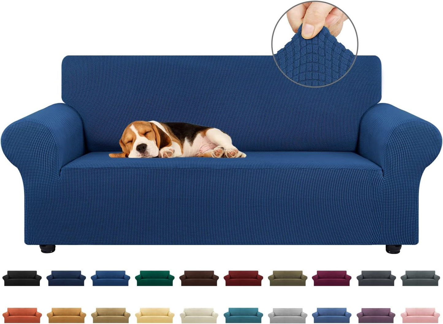 KEKUOU Stretch Sofa Cover Slipcover ，Couch Covers for 3 Cushion Couch Sofa pet Friendly (78"-94") Furniture Protector Sofa with Elastic Bottom for Kids,Dog, Jacquard Small Checked(Large,Black)