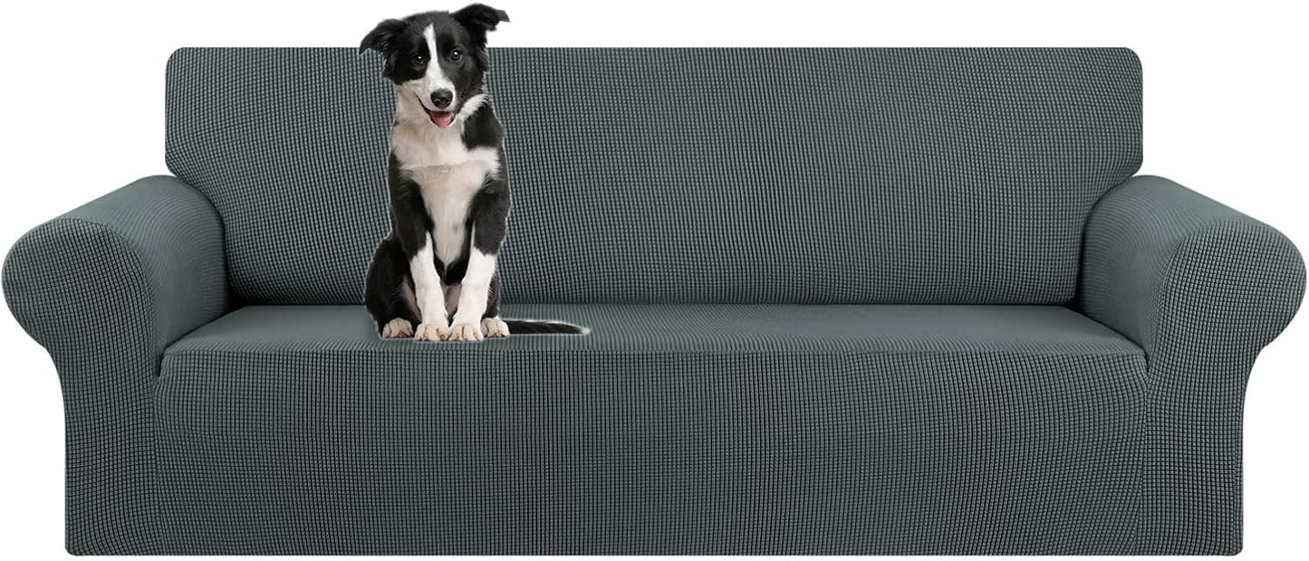 KEKUOU Stretch Sofa Cover Slipcover ，Couch Covers for 3 Cushion Couch Sofa pet Friendly (78"-94") Furniture Protector Sofa with Elastic Bottom for Kids,Dog, Jacquard Small Checked(Large,Black)