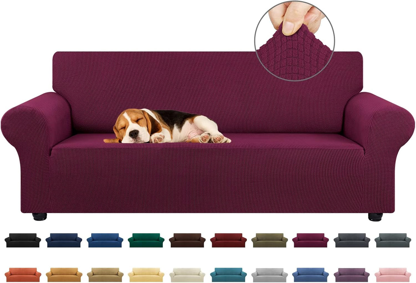 KEKUOU Stretch Sofa Cover Slipcover ，Couch Covers for 3 Cushion Couch Sofa pet Friendly (78"-94") Furniture Protector Sofa with Elastic Bottom for Kids,Dog, Jacquard Small Checked(Large,Black)
