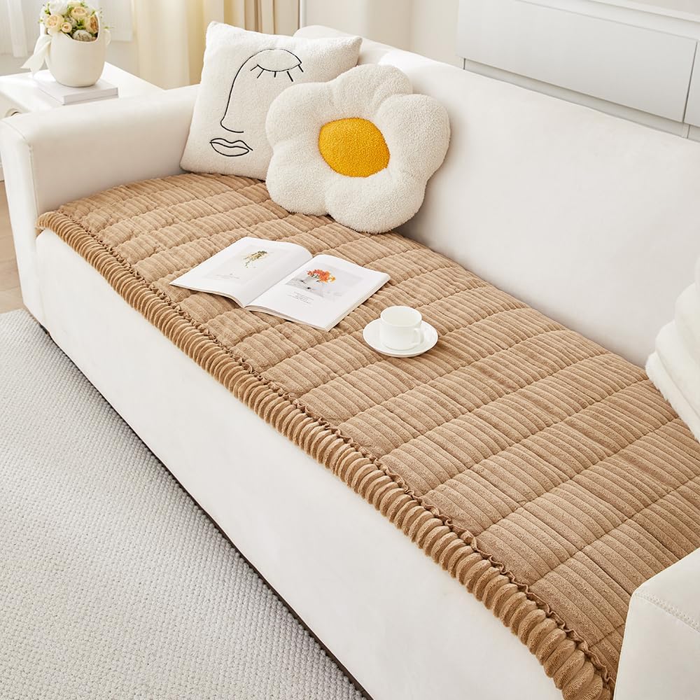 Couch Cover for Dogs Washable, Fuzzy Pet Couch Covers for 3 Cushion Sofa Pet Friendly, Non Slip Sofa Cover (White, 27.6" x 70.9"/70 x 180cm)