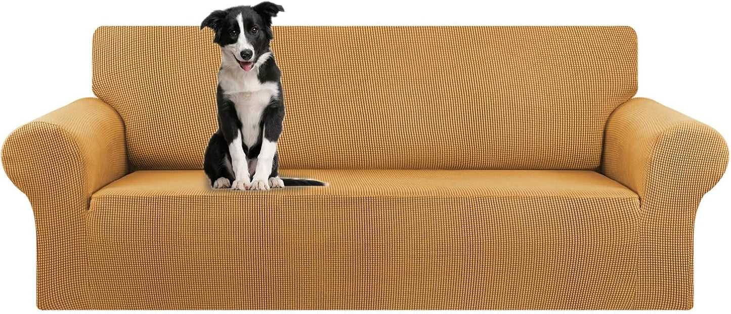 KEKUOU Stretch Sofa Cover Slipcover ，Couch Covers for 3 Cushion Couch Sofa pet Friendly (78"-94") Furniture Protector Sofa with Elastic Bottom for Kids,Dog, Jacquard Small Checked(Large,Black)