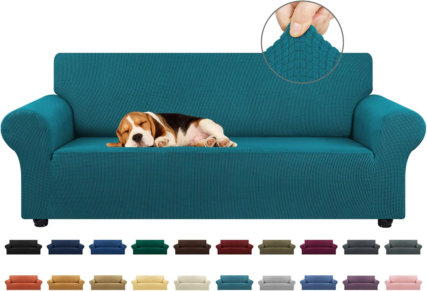 KEKUOU Stretch Sofa Cover Slipcover ，Couch Covers for 3 Cushion Couch Sofa pet Friendly (78"-94") Furniture Protector Sofa with Elastic Bottom for Kids,Dog, Jacquard Small Checked(Large,Black)