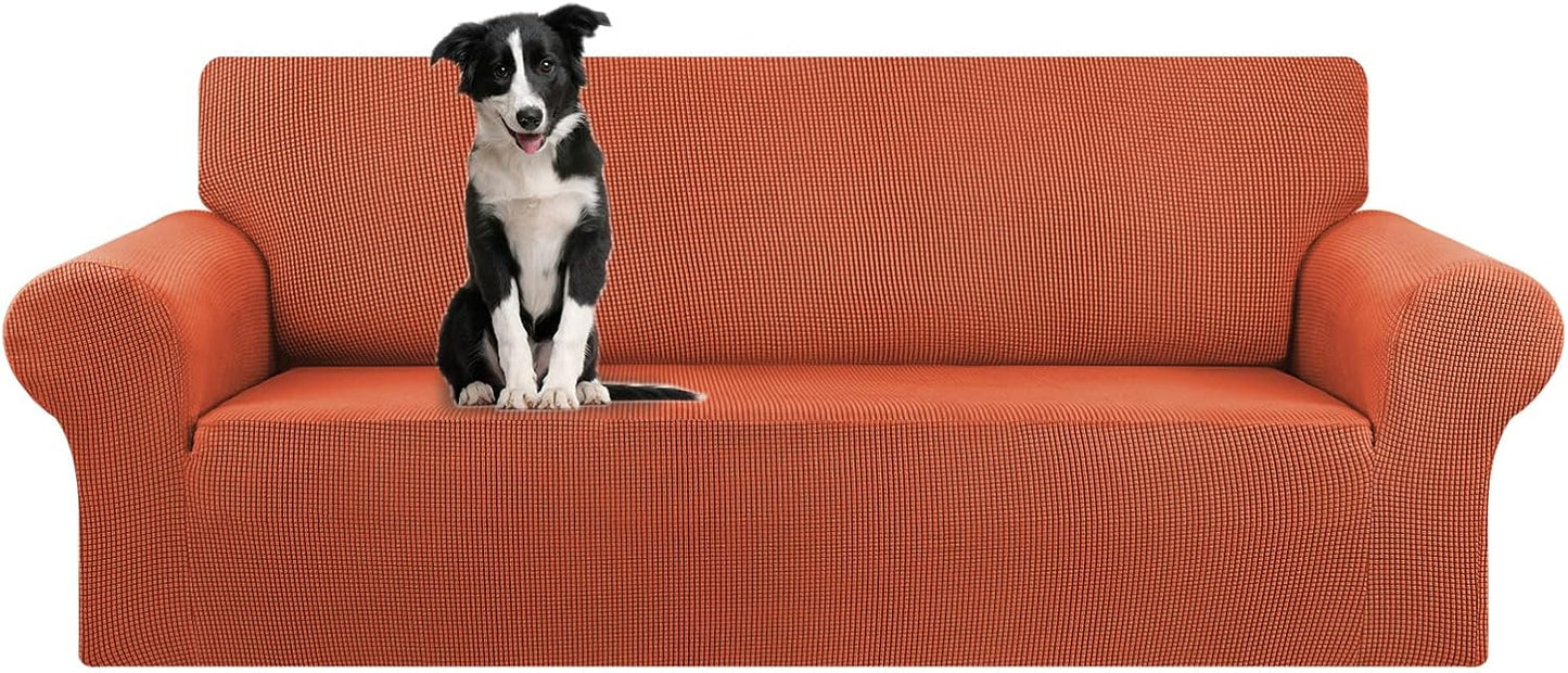 KEKUOU Stretch Sofa Cover Slipcover ，Couch Covers for 3 Cushion Couch Sofa pet Friendly (78"-94") Furniture Protector Sofa with Elastic Bottom for Kids,Dog, Jacquard Small Checked(Large,Black)
