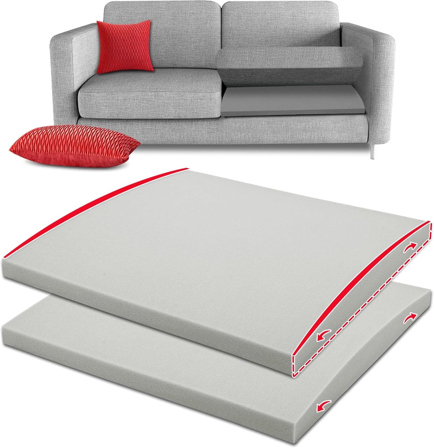 HAVARGO Couch Cushion Support High Density Foam 22X22X2.4 Inches Sofa Couch Supports for Sagging Cushions Light Grey 3Pc with Anti Slip Mesh Fabric