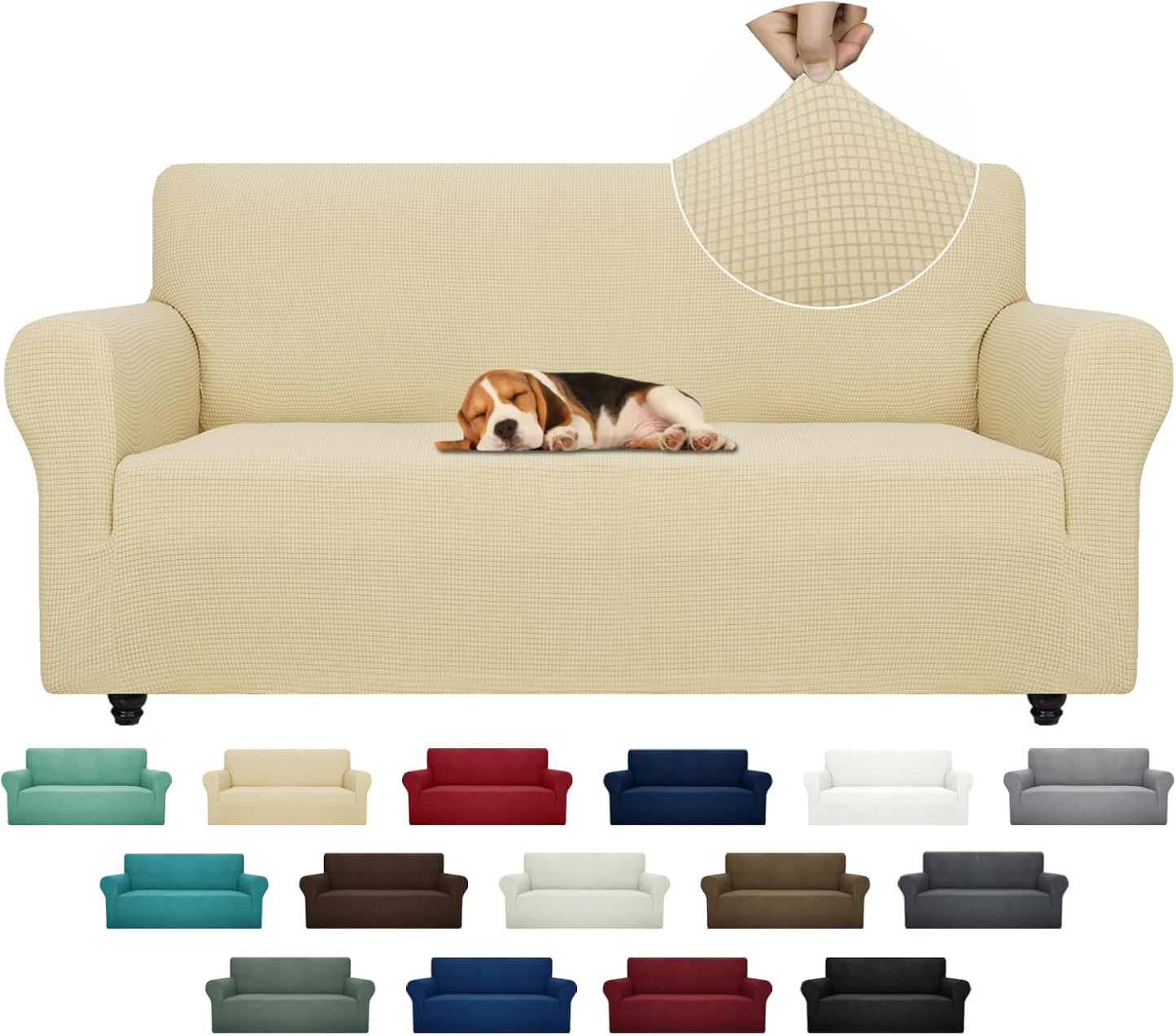ZNSAYOTX Super Stretch Couch Cover (72"-92") Universal Sofa Covers with Elastic Bottom, Dog Cat Pets Friendly Washable Furniture Protector Fitted Sofa Slipcovers Stay in Place (Dark Grey, Sofa)