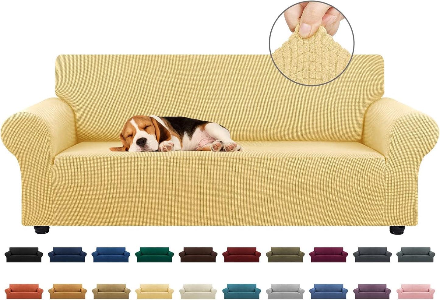 KEKUOU Stretch Sofa Cover Slipcover ，Couch Covers for 3 Cushion Couch Sofa pet Friendly (78"-94") Furniture Protector Sofa with Elastic Bottom for Kids,Dog, Jacquard Small Checked(Large,Black)