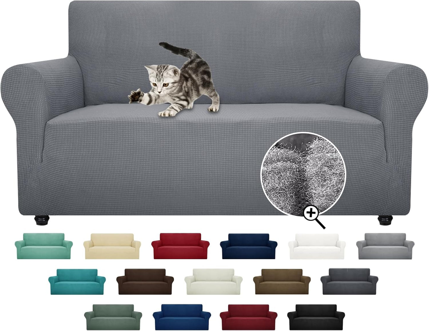 ZNSAYOTX Super Stretch Couch Cover (72"-92") Universal Sofa Covers with Elastic Bottom, Dog Cat Pets Friendly Washable Furniture Protector Fitted Sofa Slipcovers Stay in Place (Dark Grey, Sofa)