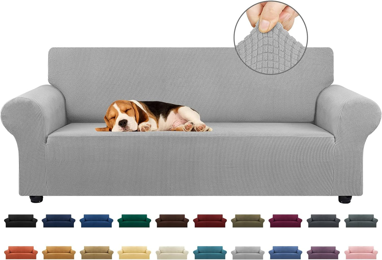 KEKUOU Stretch Sofa Cover Slipcover ，Couch Covers for 3 Cushion Couch Sofa pet Friendly (78"-94") Furniture Protector Sofa with Elastic Bottom for Kids,Dog, Jacquard Small Checked(Large,Black)