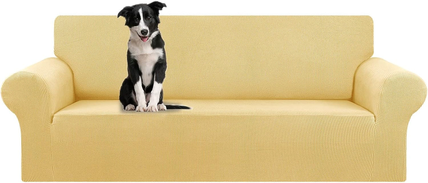 KEKUOU Stretch Sofa Cover Slipcover ，Couch Covers for 3 Cushion Couch Sofa pet Friendly (78"-94") Furniture Protector Sofa with Elastic Bottom for Kids,Dog, Jacquard Small Checked(Large,Black)