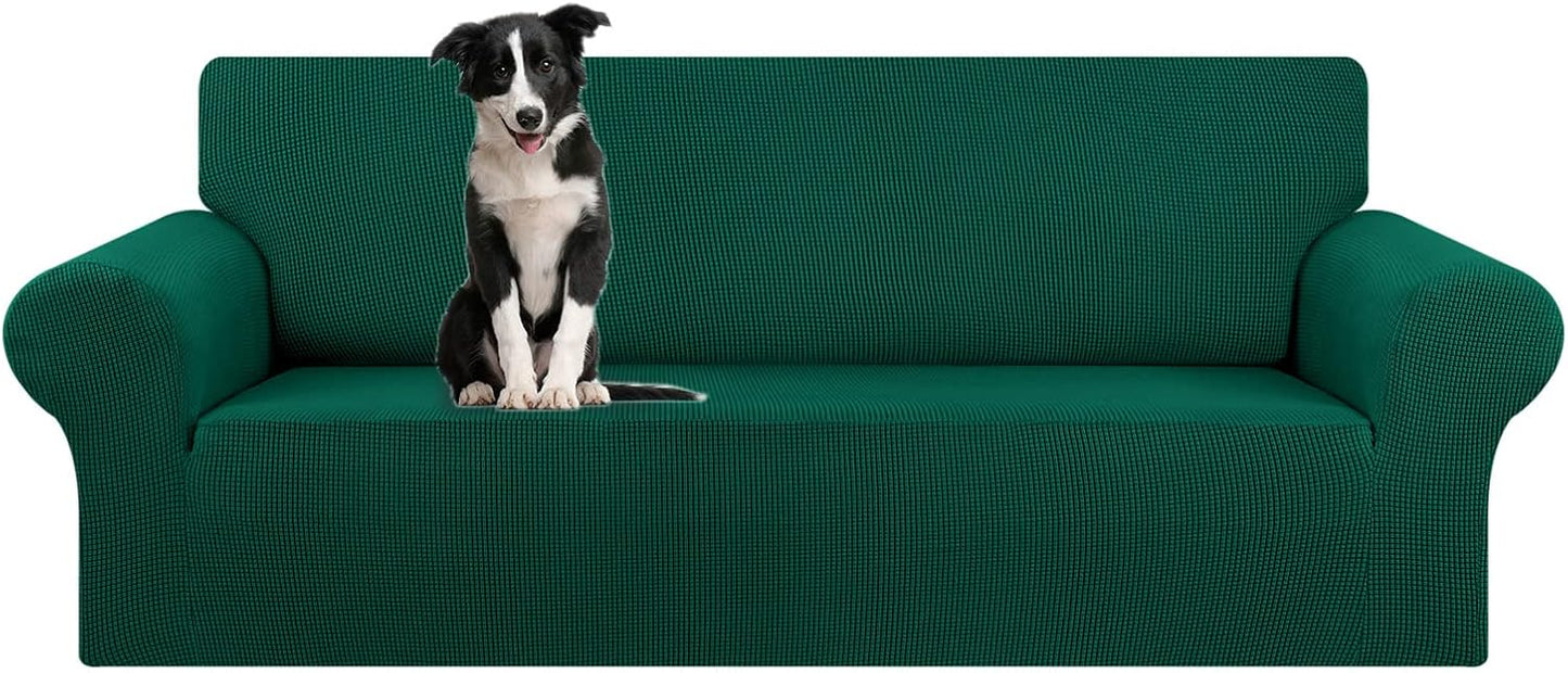 KEKUOU Stretch Sofa Cover Slipcover ，Couch Covers for 3 Cushion Couch Sofa pet Friendly (78"-94") Furniture Protector Sofa with Elastic Bottom for Kids,Dog, Jacquard Small Checked(Large,Black)