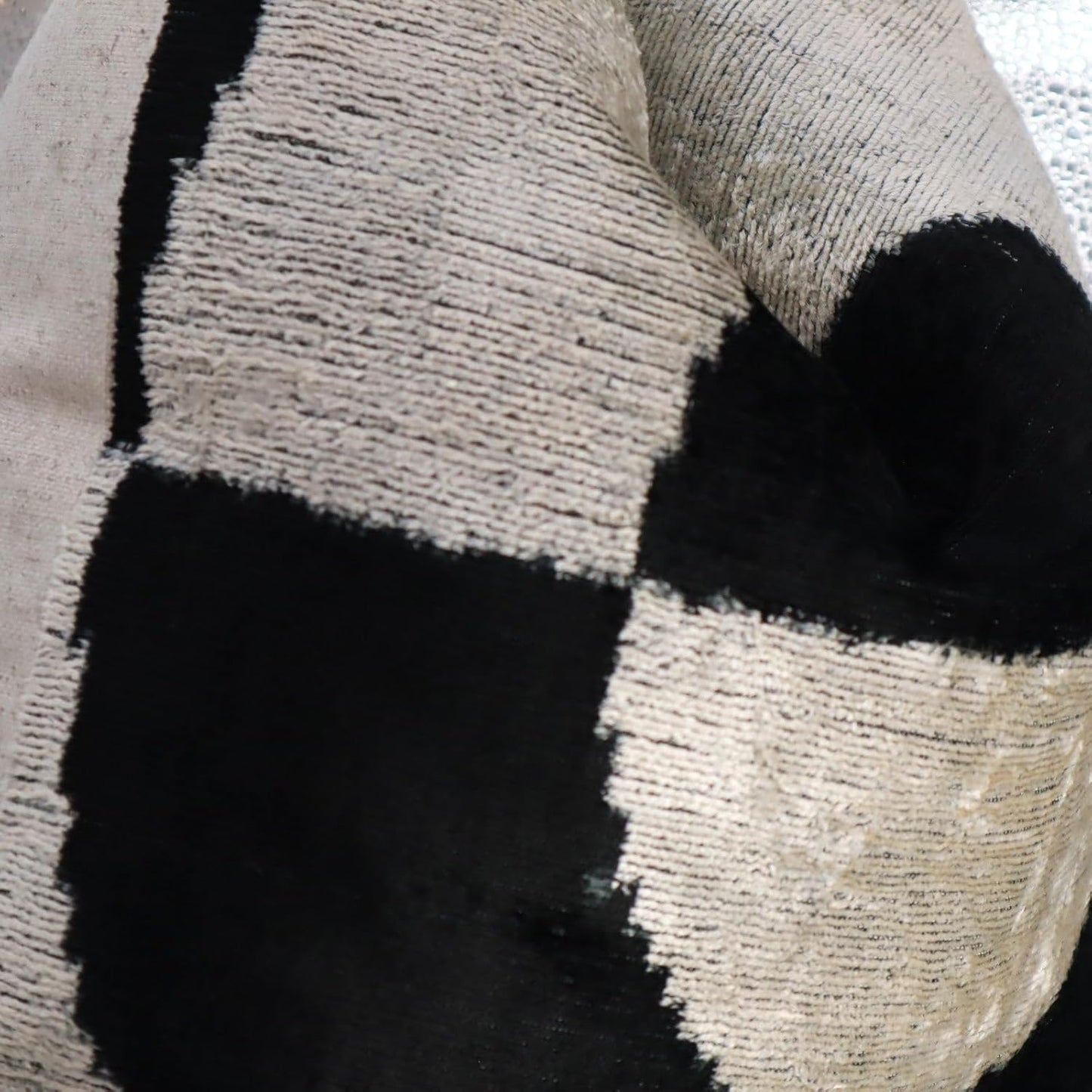 Luxury Black & White Abstract Velvet Throw Pillow - Handmade Decorative Cushion, 16x16 Inch, Down Feather Insert, Modern Minimalist Accent Pillow for Sofa, Couch & Bed