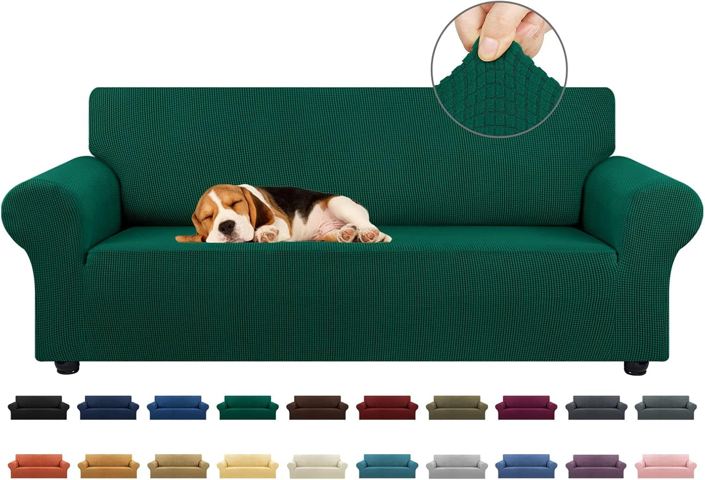 KEKUOU Stretch Sofa Cover Slipcover ，Couch Covers for 3 Cushion Couch Sofa pet Friendly (78"-94") Furniture Protector Sofa with Elastic Bottom for Kids,Dog, Jacquard Small Checked(Large,Black)
