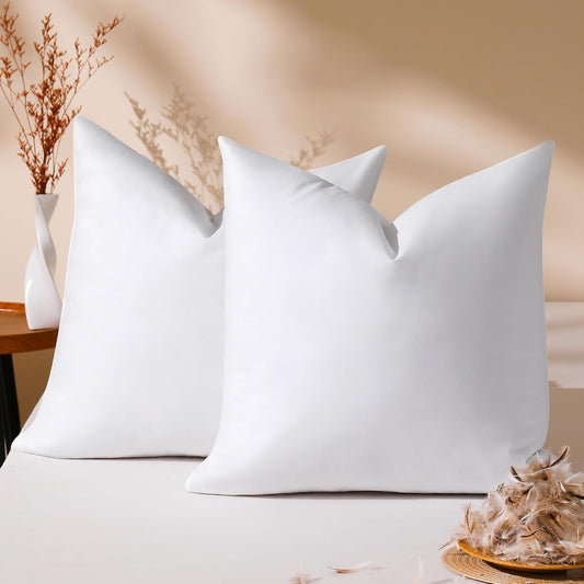 18x18 Pillow Inserts Set of 2, Natural Feather Down Pillows with 100% Cotton Cover, Throw Pillow for Bed, Couch and Sofa.
