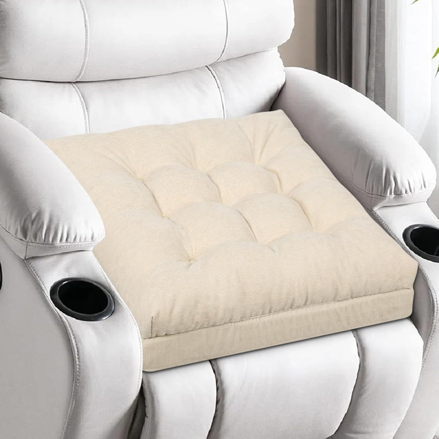 HAVARGO Recliner Cushions for Elderly, 20x20x5 Inch Thick Chair Cushion Patent Design Soft Tufted Dual Layer Booster Seat Cushions for Seniors Recliner Risers Taupe 1P