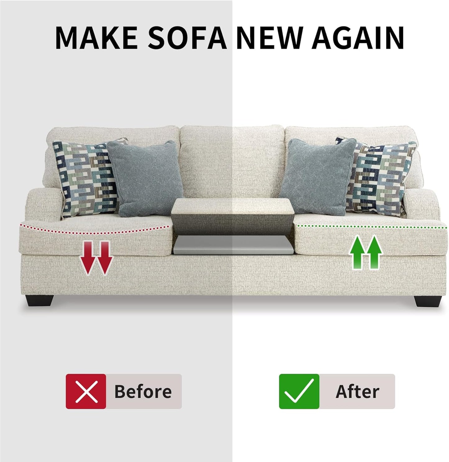 HAVARGO Couch Cushion Support High Density Foam 22X22X2.4 Inches Sofa Couch Supports for Sagging Cushions Light Grey 3Pc with Anti Slip Mesh Fabric