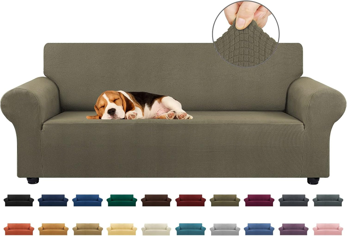 KEKUOU Stretch Sofa Cover Slipcover ，Couch Covers for 3 Cushion Couch Sofa pet Friendly (78"-94") Furniture Protector Sofa with Elastic Bottom for Kids,Dog, Jacquard Small Checked(Large,Black)