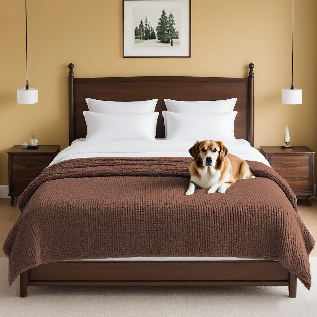 H.VERSAILTEX Plush Chenille Dog Bed Cover Thick Soft Sofa Cover for 3 Cushion Couch Anti Slip Couch Cover Furniture Protector for Dog, Pet, Cat (35" x 74", Ivory)