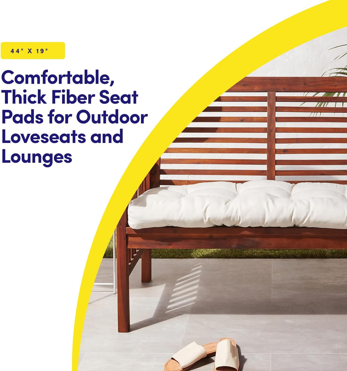 Sweet Home Collection Patio Chair Cushions Outdoor Loveseat Lounge Seat Pads Premium Comfortable Thick Fiber Fill Tufted 44" x 19", 1 Count (Pack of 1), Cream