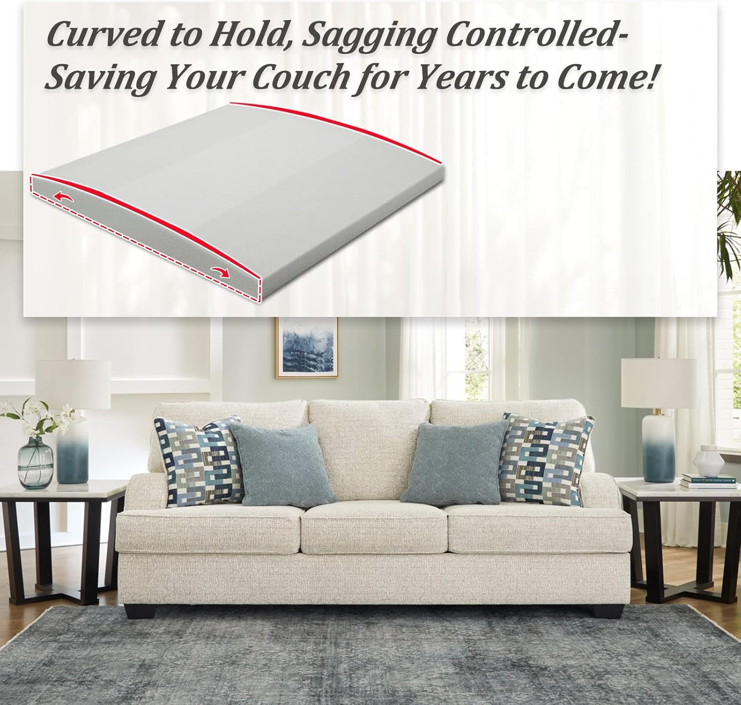 HAVARGO Couch Cushion Support High Density Foam 22X22X2.4 Inches Sofa Couch Supports for Sagging Cushions Light Grey 3Pc with Anti Slip Mesh Fabric