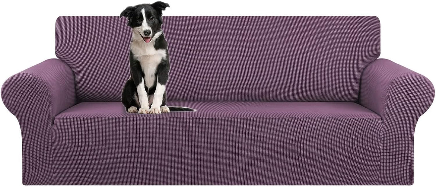 KEKUOU Stretch Sofa Cover Slipcover ，Couch Covers for 3 Cushion Couch Sofa pet Friendly (78"-94") Furniture Protector Sofa with Elastic Bottom for Kids,Dog, Jacquard Small Checked(Large,Black)