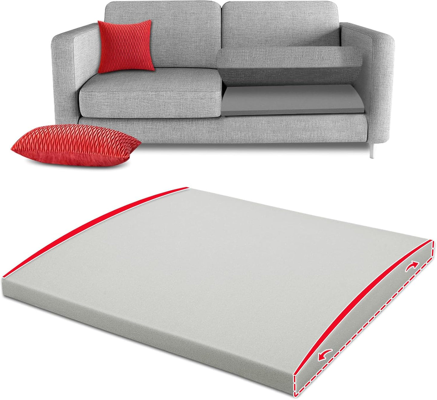 HAVARGO Couch Cushion Support High Density Foam 22X22X2.4 Inches Sofa Couch Supports for Sagging Cushions Light Grey 3Pc with Anti Slip Mesh Fabric
