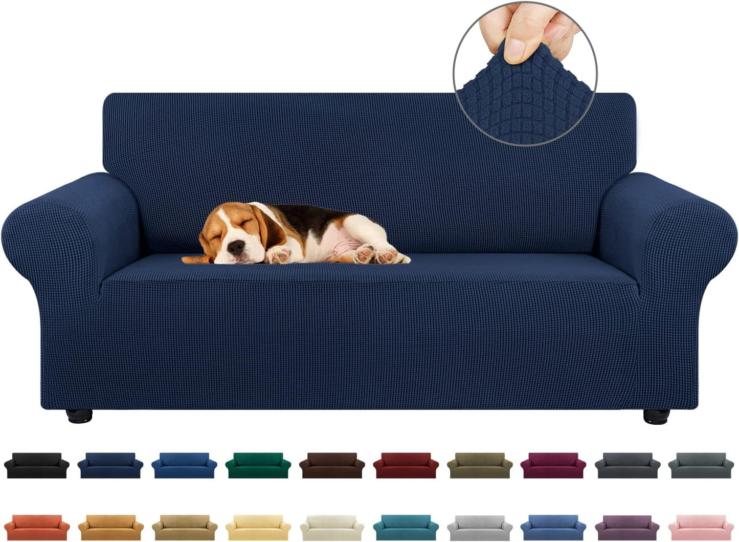 KEKUOU Stretch Sofa Cover Slipcover ，Couch Covers for 3 Cushion Couch Sofa pet Friendly (78"-94") Furniture Protector Sofa with Elastic Bottom for Kids,Dog, Jacquard Small Checked(Large,Black)