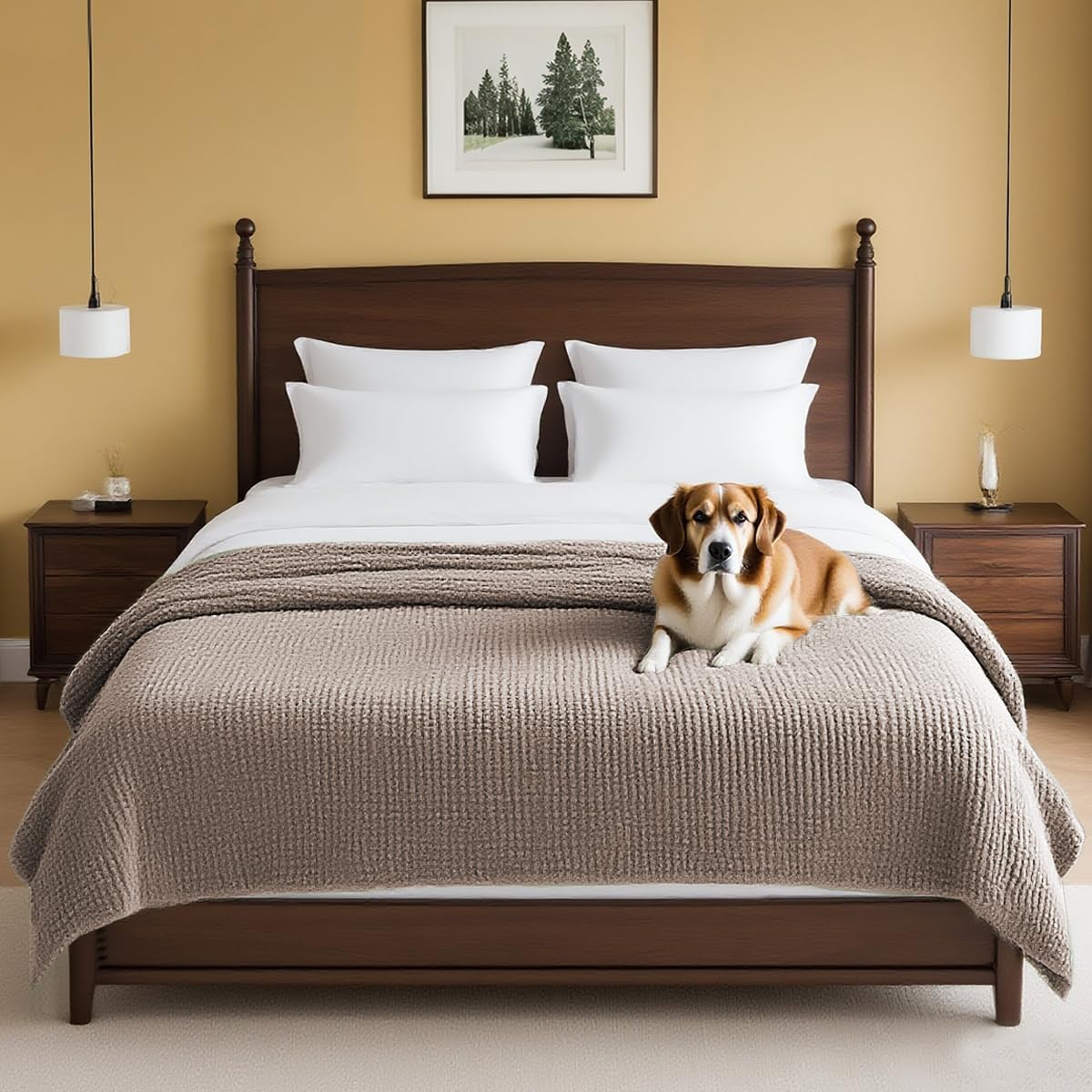 H.VERSAILTEX Plush Chenille Dog Bed Cover Thick Soft Sofa Cover for 3 Cushion Couch Anti Slip Couch Cover Furniture Protector for Dog, Pet, Cat (35" x 74", Ivory)