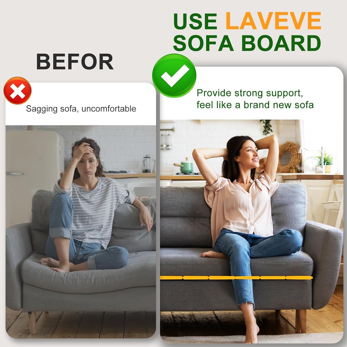 LAVEVE Heavy Duty Couch Cushion Support for Sagging Seat 21.5''x70'', Thicken Solid Wood Sofa Under Cushions Boards, Perfectly Fix and Protect Seat, Extend Life