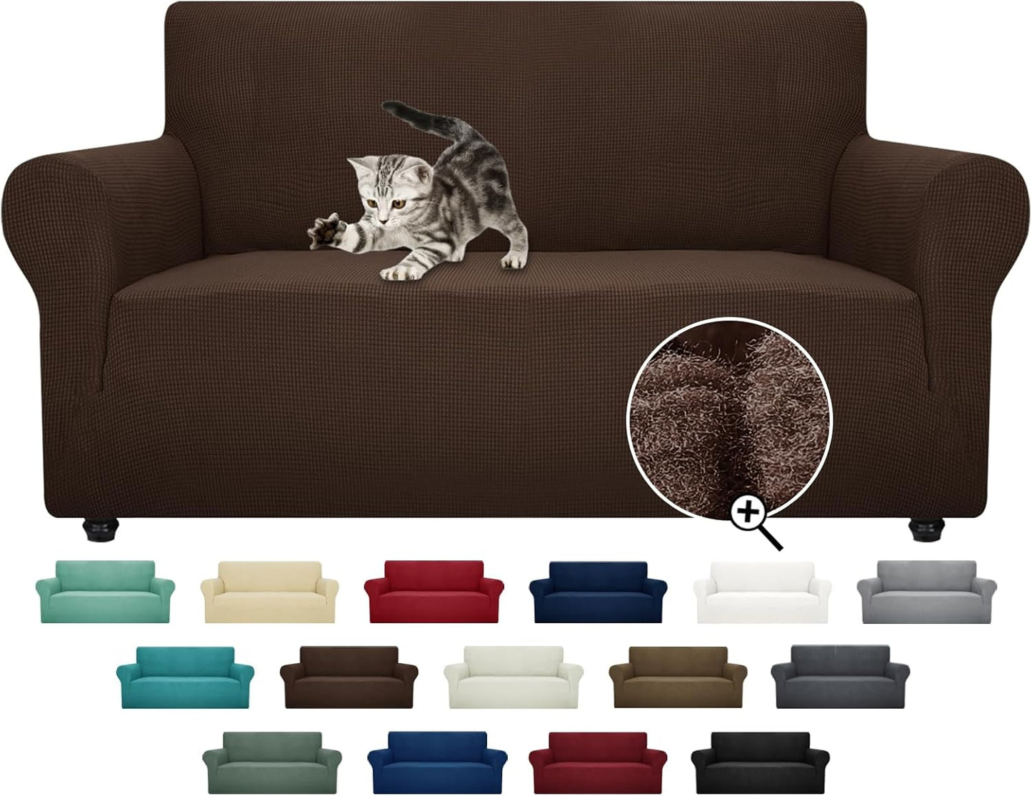 ZNSAYOTX Super Stretch Couch Cover (72"-92") Universal Sofa Covers with Elastic Bottom, Dog Cat Pets Friendly Washable Furniture Protector Fitted Sofa Slipcovers Stay in Place (Dark Grey, Sofa)