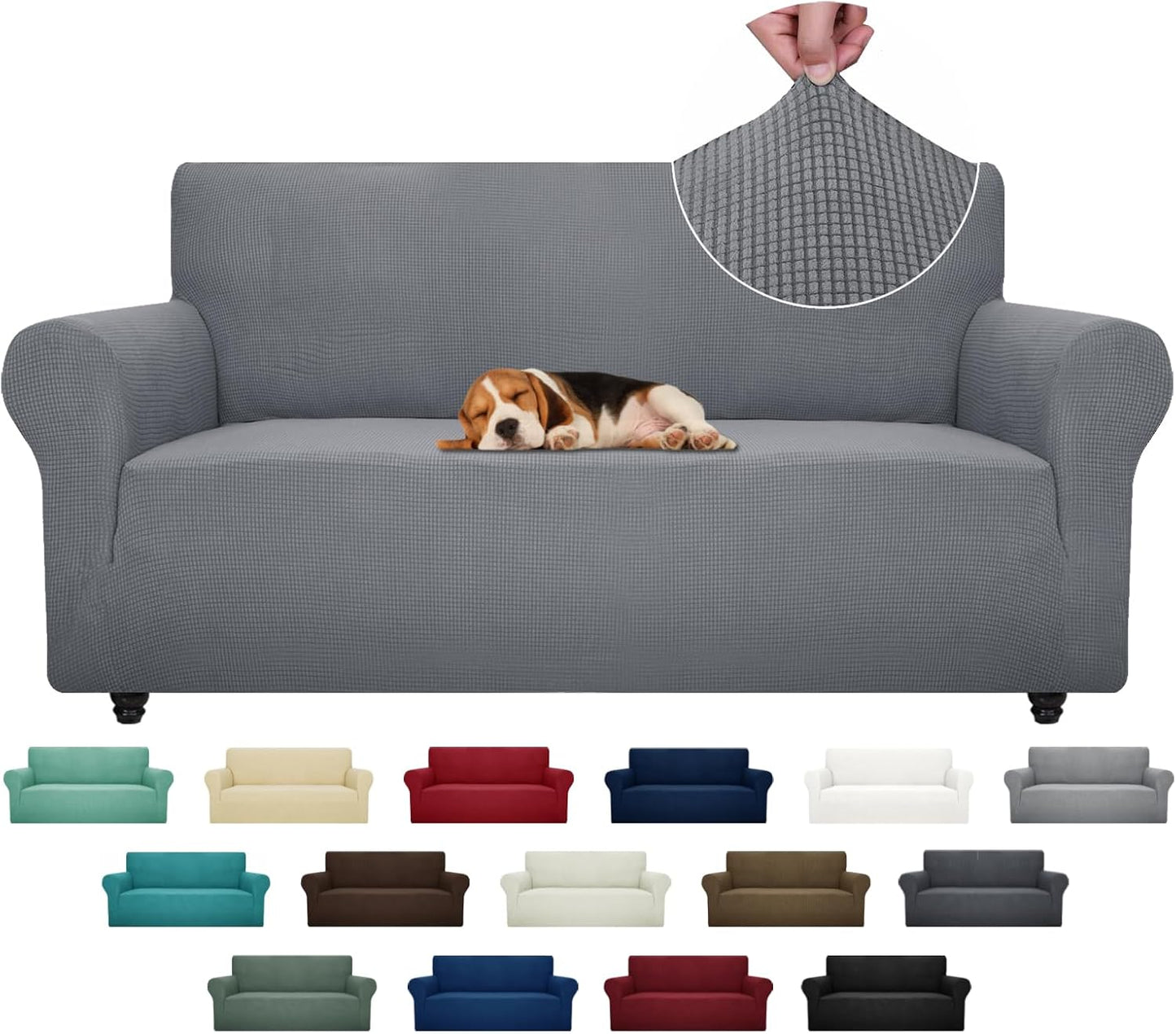 ZNSAYOTX Super Stretch Couch Cover (72"-92") Universal Sofa Covers with Elastic Bottom, Dog Cat Pets Friendly Washable Furniture Protector Fitted Sofa Slipcovers Stay in Place (Dark Grey, Sofa)