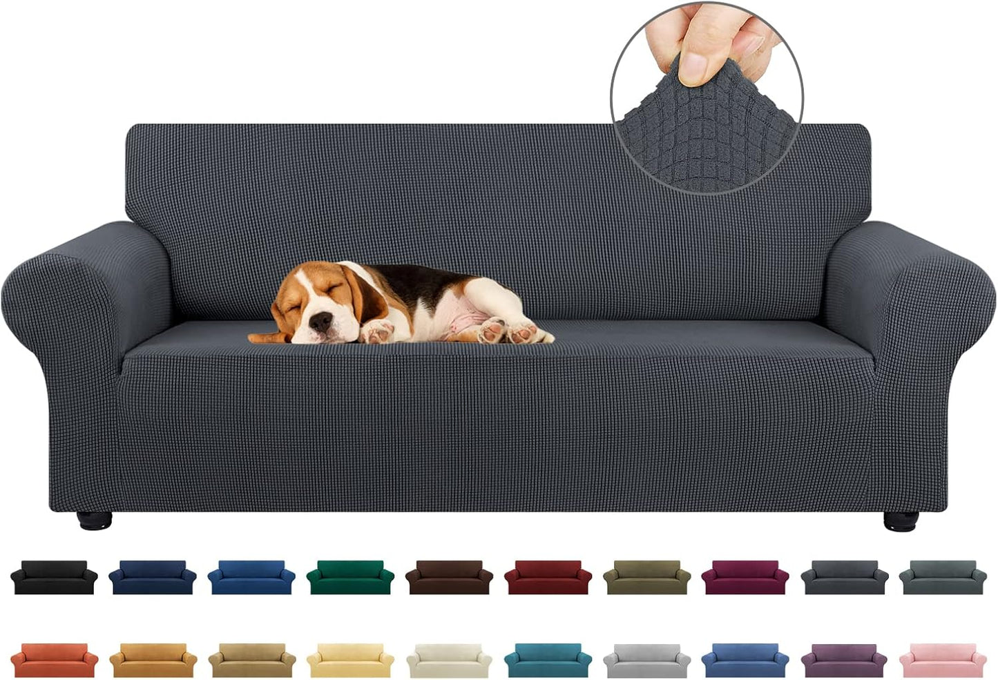KEKUOU Stretch Sofa Cover Slipcover ，Couch Covers for 3 Cushion Couch Sofa pet Friendly (78"-94") Furniture Protector Sofa with Elastic Bottom for Kids,Dog, Jacquard Small Checked(Large,Black)