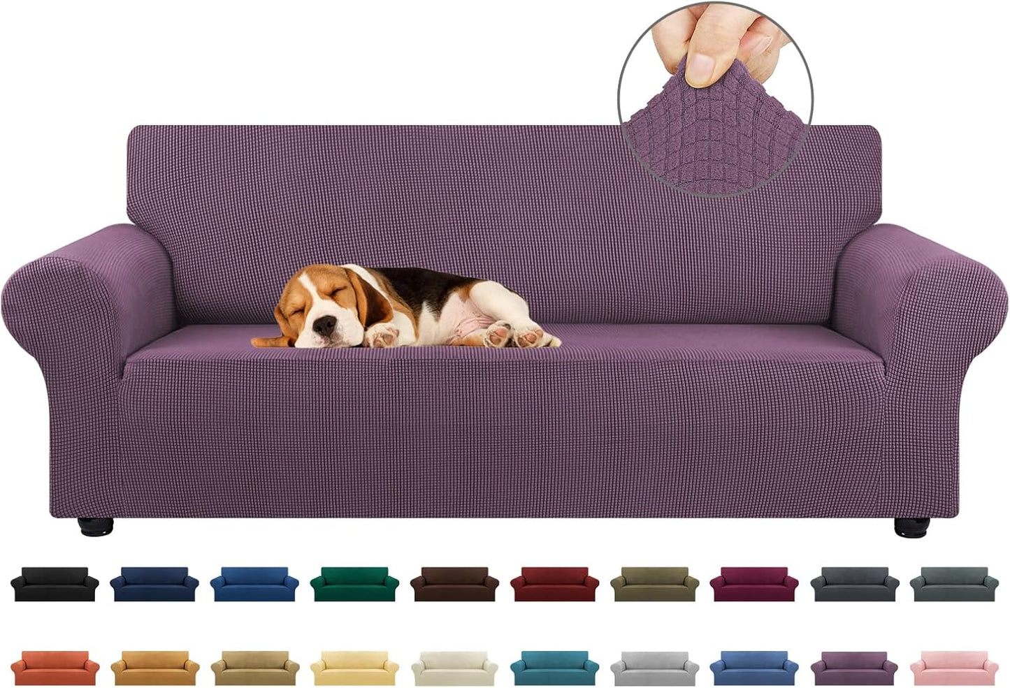 KEKUOU Stretch Sofa Cover Slipcover ，Couch Covers for 3 Cushion Couch Sofa pet Friendly (78"-94") Furniture Protector Sofa with Elastic Bottom for Kids,Dog, Jacquard Small Checked(Large,Black)