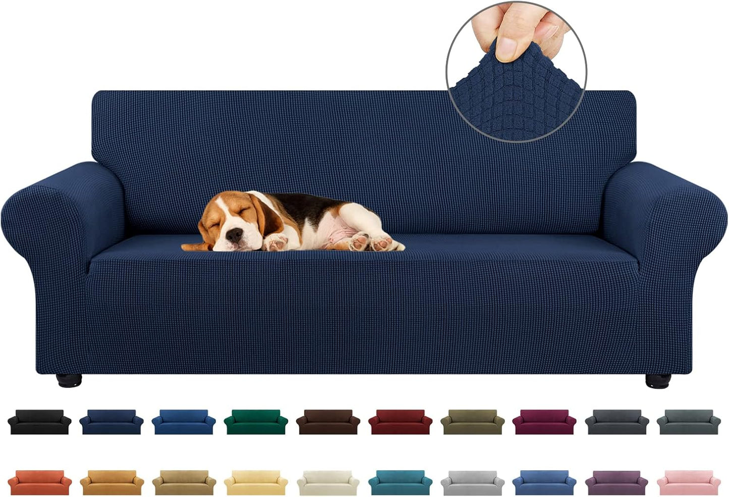 KEKUOU Stretch Sofa Cover Slipcover ，Couch Covers for 3 Cushion Couch Sofa pet Friendly (78"-94") Furniture Protector Sofa with Elastic Bottom for Kids,Dog, Jacquard Small Checked(Large,Black)