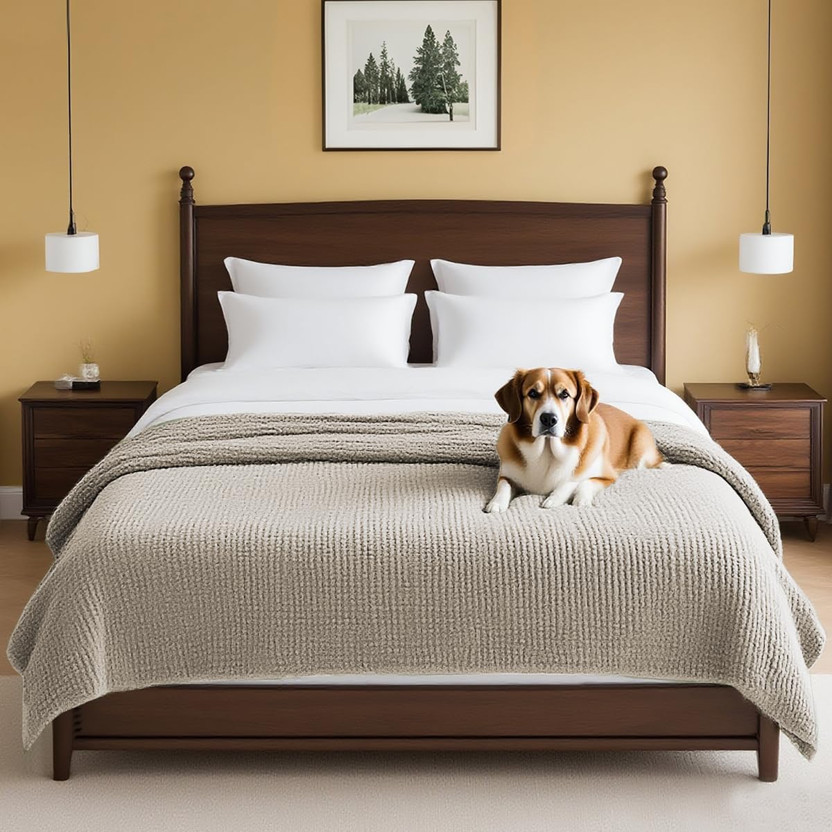 H.VERSAILTEX Plush Chenille Dog Bed Cover Thick Soft Sofa Cover for 3 Cushion Couch Anti Slip Couch Cover Furniture Protector for Dog, Pet, Cat (35" x 74", Ivory)
