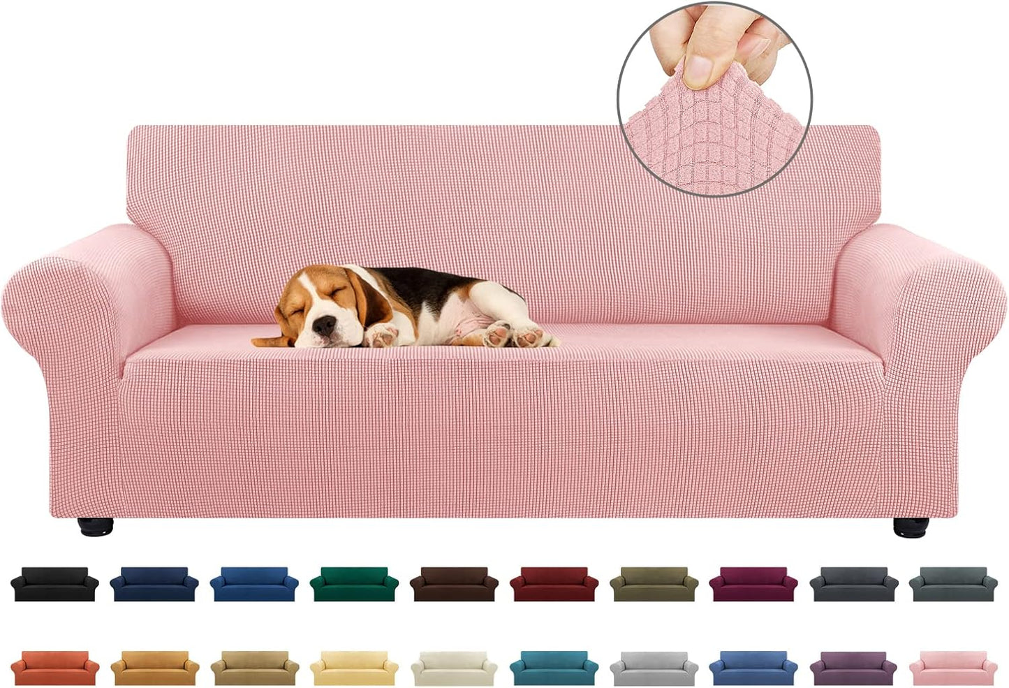 KEKUOU Stretch Sofa Cover Slipcover ，Couch Covers for 3 Cushion Couch Sofa pet Friendly (78"-94") Furniture Protector Sofa with Elastic Bottom for Kids,Dog, Jacquard Small Checked(Large,Black)