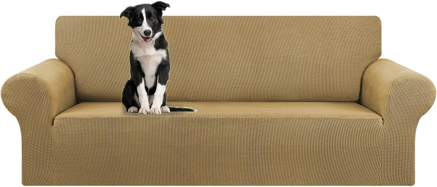 KEKUOU Stretch Sofa Cover Slipcover ，Couch Covers for 3 Cushion Couch Sofa pet Friendly (78"-94") Furniture Protector Sofa with Elastic Bottom for Kids,Dog, Jacquard Small Checked(Large,Black)