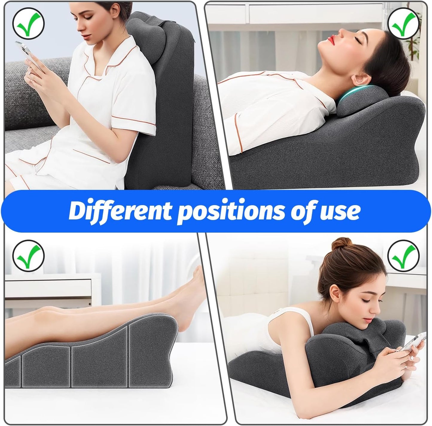 Sitting up Pillow,Bed Pillow for Couch Back Support,Relief Acid Reflux & Back Pain, Back Support Reading Pillow Adult for use on Bed & Sofa Sleeping, Removable Fabric